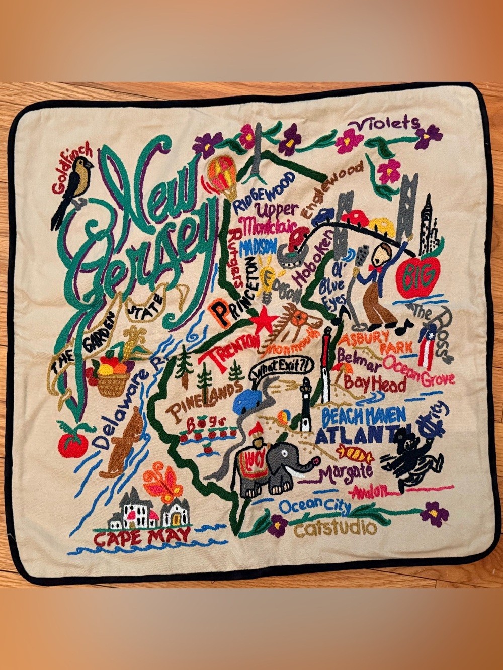 Catstudio New Jersey Hand Embroidered Pillow Cover - organic cotton